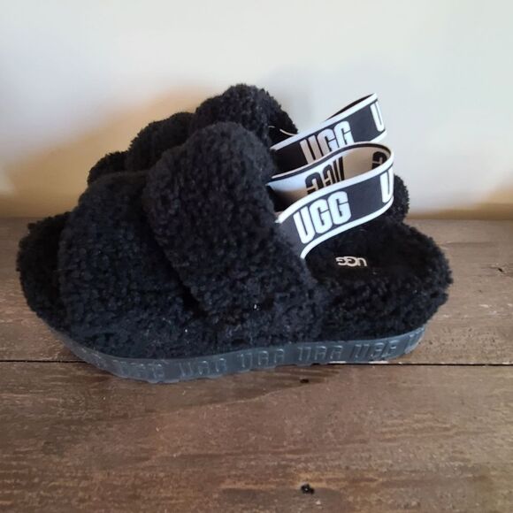 UGG OH FLUFFITA BLACK SHEEPSKIN SLIPPER SLIDE SANDALS 1120876 Size 8 - Picture 7 of 9